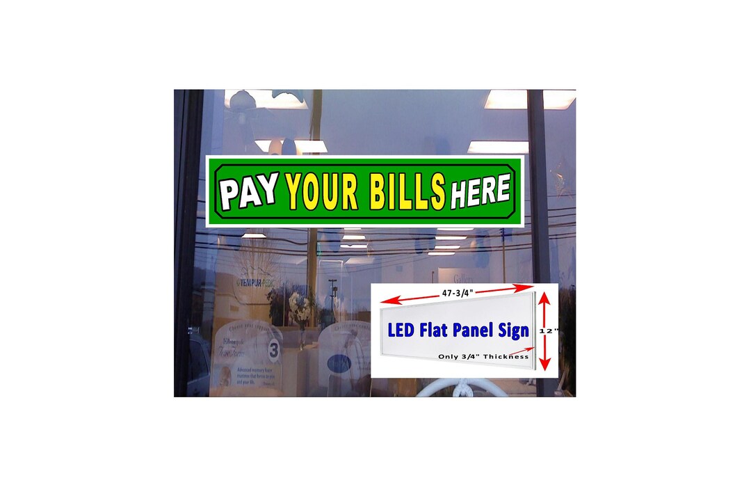Pay Window Sign Pay YOUR BILLS Here Led Flat Panel Light Box Window Store Sign 48