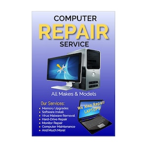 Cartel publicitario de reparación de computadoras de 24" x 36"