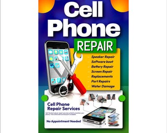 Cartel publicitario de reparación de teléfonos celulares de 61 x 91 cm