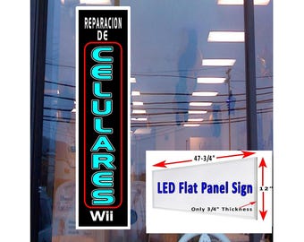 Reparacion de Celulares Letrero de ventana con caja de luz LED española de 48 "x 12"