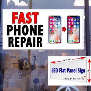 Panel de luz LED plano para ventana, letrero de 48" x 24" para reparación rápida de teléfonos