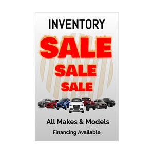 Cartel publicitario de venta de inventario de autos y autos de 24 x 36 pulgadas