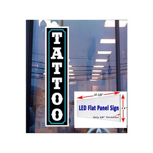 Tatuaje (borde blanco/azul) Señal de ventana de caja de luz de panel plano LED 48 "x 12"