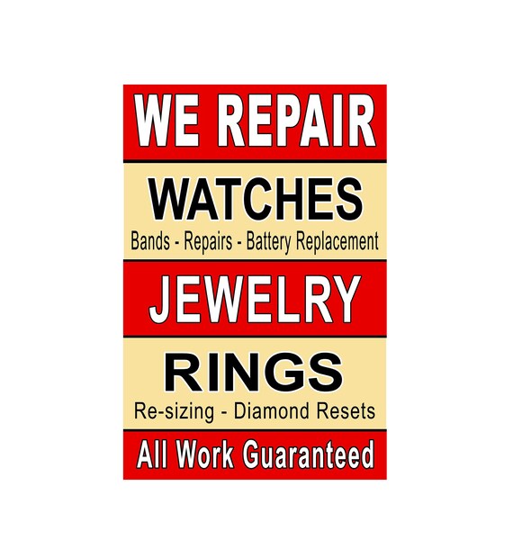 We Repair Jewelry Watches Rings Advertising Poster Sign 24x36 Etsy