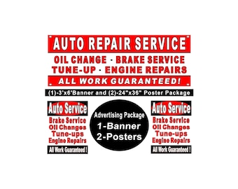 Auto Repair Service Banner plus 2 advertising poster bundle
