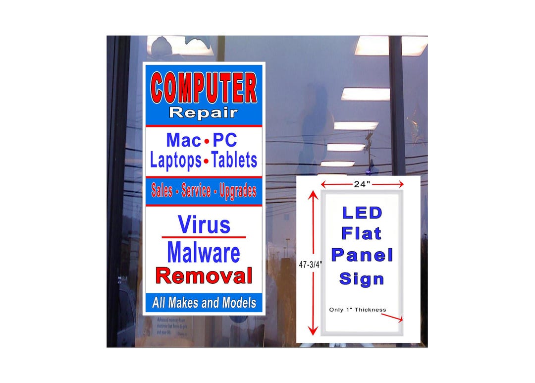 Computer Repair Vertical Led Flat Panel Light Box Window Sign 48"x24 ...