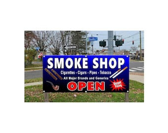 tobacco shop open now Smoke Shop Now Open Banner Sign - 13 Oz Heavy Duty Waterproof Smoke Shop  Vinyl Banner With Metal Grommets