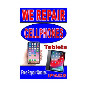 Reparamos teléfonos celulares tabletas cartel publicitario cartel 24 "x 36"