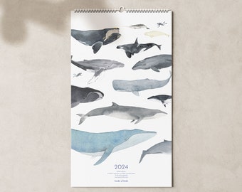 2024 calendar with whales A3 narrow for families or shared apartments made of beautiful recycled paper, 10 percent of the proceeds go to whale and dolphin protection