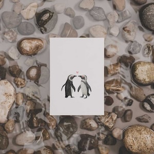 Carte postale aquarelle Penguins in Love imprimée sur du papier recyclé de haute qualité