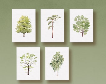 Card Set Trees Watercolor | 5 postcards