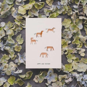 Carte postale aquarelle chevaux sauvages Takhi A6