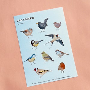 Autocollants oiseaux de jardin oiseaux aquarelles Feuille d’autocollants sans PVC fabriquée à partir de papier recyclé