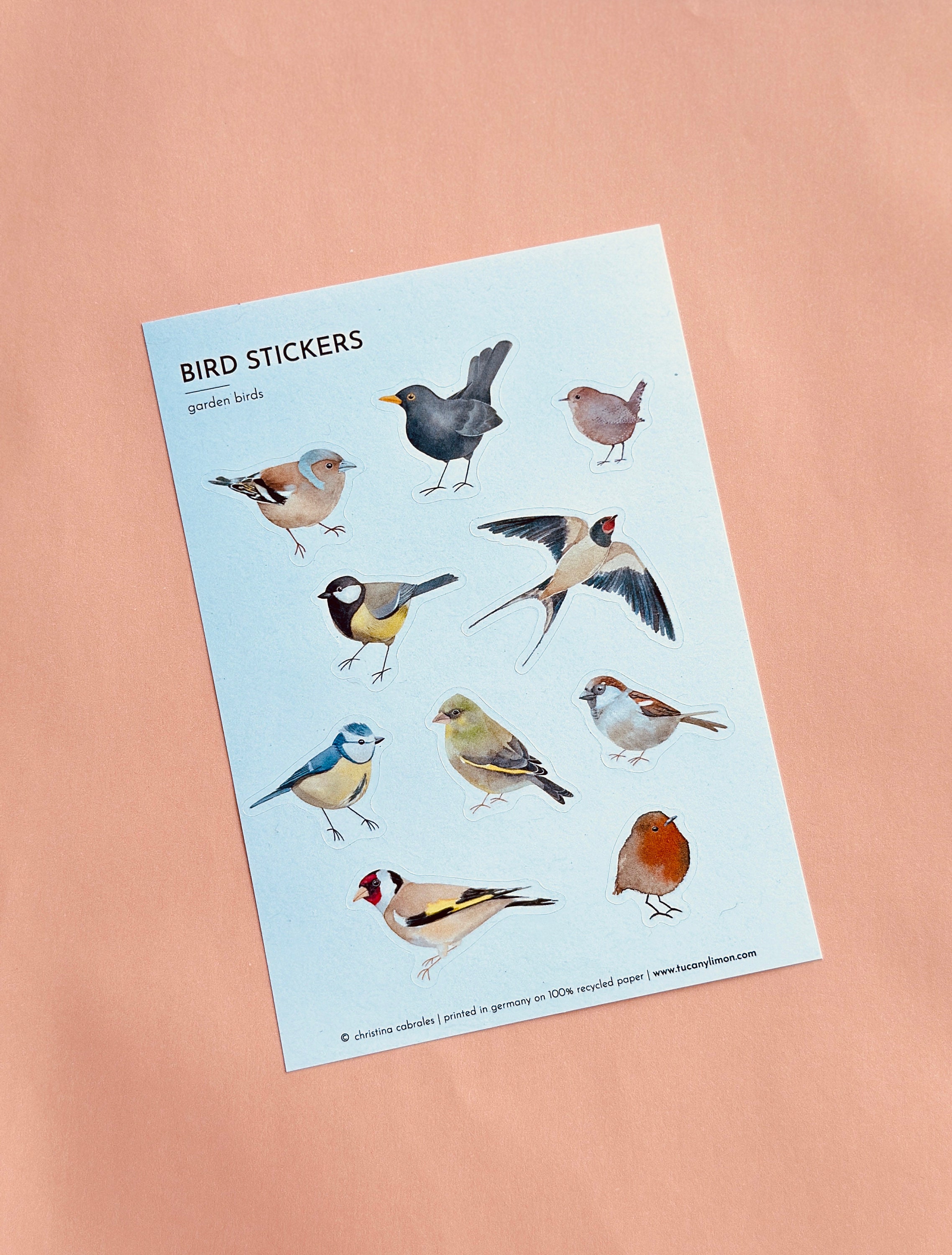 Garden Birds Stickers Watercolor Birds PVC-free sticker sheet made of recycled paper