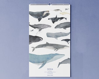 2024 calendar with whales - B-WARE -A3 narrow for families or shared apartments made of beautiful recycled paper, 10 percent of the proceeds go to the whale and