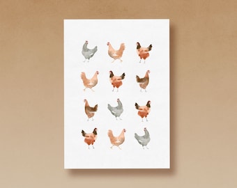 Chicken postcard printed on high quality recycled paper