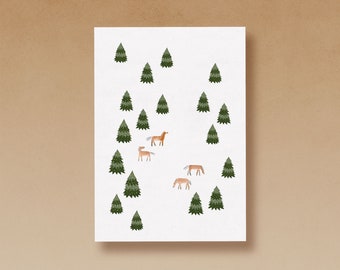 Horses in the winter forest Christmas card printed on high quality recycled paper