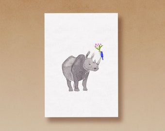 rhino | Postcard | Watercolor illustration printed on high-quality paper made from 100% recycled fiber