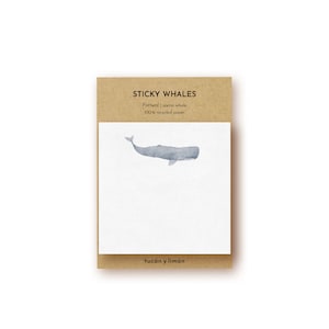 Sticky Whales foglietti adesivi capodoglio realizzati con carta riciclata al 100%.