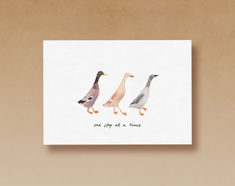 Running ducks - one step at a time | Postcard printed on high-quality recycled paper