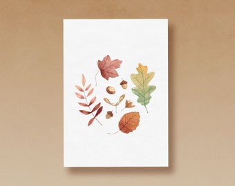 Hello Autumn watercolor postcard A6