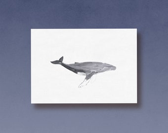 Postal de acuarela de ballena jorobada impresa en hermoso papel 100% reciclado