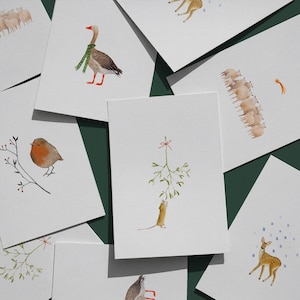 Kerst-/winterkaartenset I | 5 ansichtkaarten met aquarelillustraties gedrukt op 100% gerecycled papier
