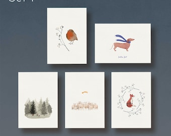 Kartenset Weihnachten Winter I | 5 Postkarten mit Aquarellillustrationen gedruckt auf 100% Recyclingpapier
