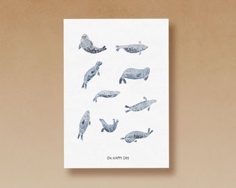Seals | Oh Happy Day | Watercolor postcard A6