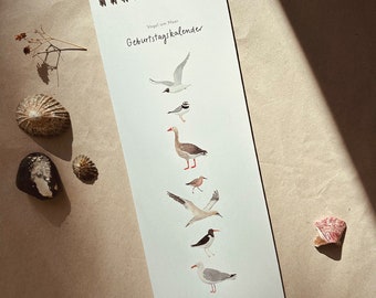 Birthday calendar birds by the sea made of beautiful recycled paper, 10 percent of the proceeds go to nature conservation