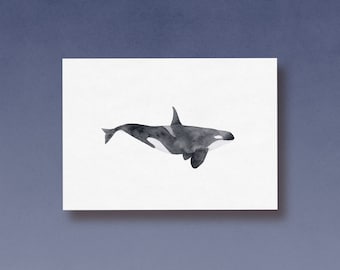 Orca watercolor postcard printed on beautiful 100% recycled paper