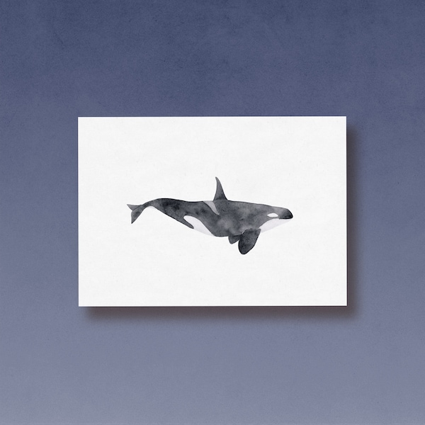 Orca Aquarell Postkarte gedruckt auf schönem 100% Recyclingpapier
