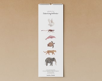 Birthday calendar with endangered animals made from beautiful recycled paper, 10 percent of the proceeds go to whale and dolphin protection