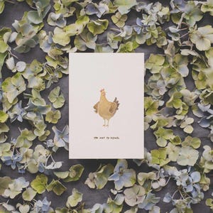 Te warm voor Hendl - Hen aquarel ansichtkaart gedrukt op hoogwaardig gerecycled papier