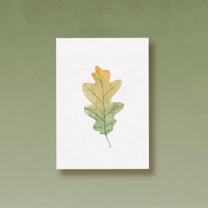 Carte postale aquarelle feuille de chêne A6