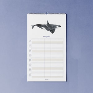 2024 calendar with whales B-WARE A3 narrow for families or shared apartments made of beautiful recycled paper, 10 percent of the proceeds go to the whale and image 2