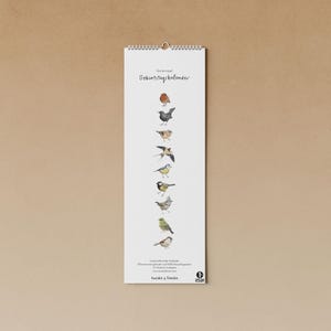 Geburtstagskalender Vögel mit Aquarell Illustrationen gedruckt auf schönem Recyclingpapier, ein Teil der Erlöse geht an den Naturschutz