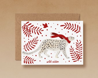 Snow leopard - wild wishes | Folding card with envelope made from 100% recycled paper