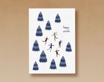 Happy Winter blue Christmas card printed on high quality recycled paper