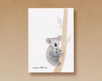 Koala with baby - welcome little one birthday greeting card printed on high-quality recycled paper