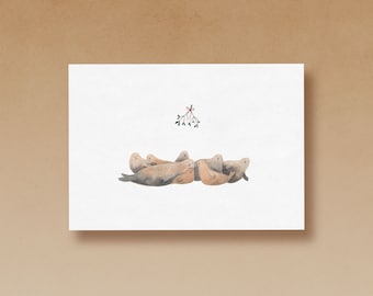 Seals under the mistletoe Christmas card printed on high-quality paper made from 100% recycled fiber