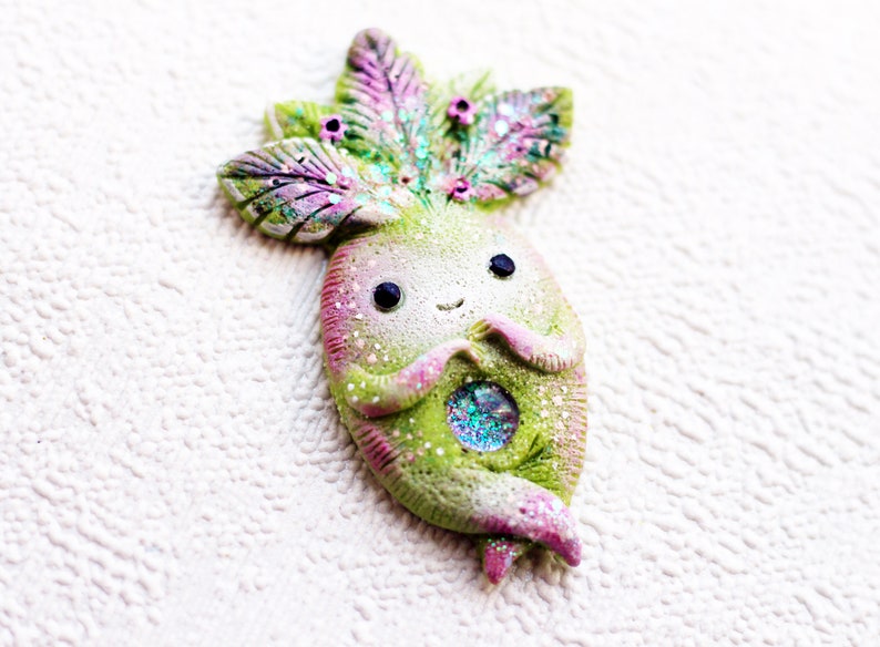 mandrake fantasy brooch mandragora pendant fantasy creature pixie pin