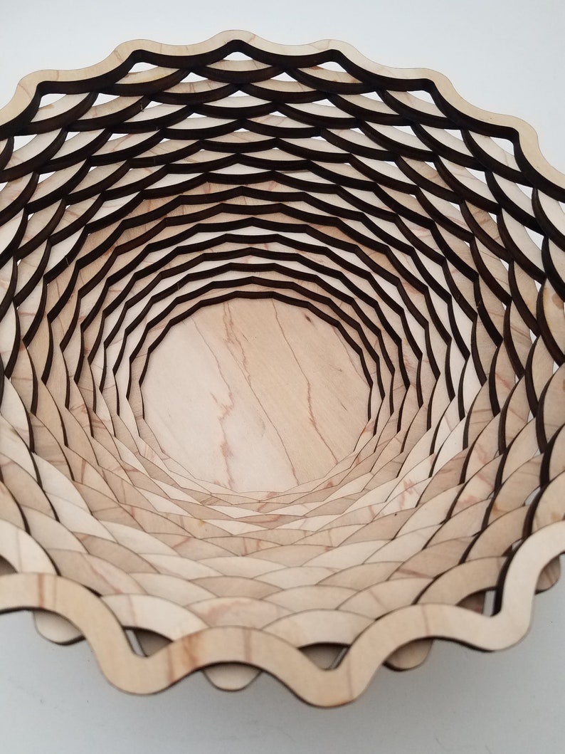 Laser Cut Round Geometric Wood Decorative Bowl Etsy