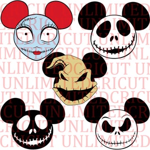 Nightmare Before Mouse Ears SVG, PNG, Mickey Head, Sally, Jack, Oogie, Digital Cut