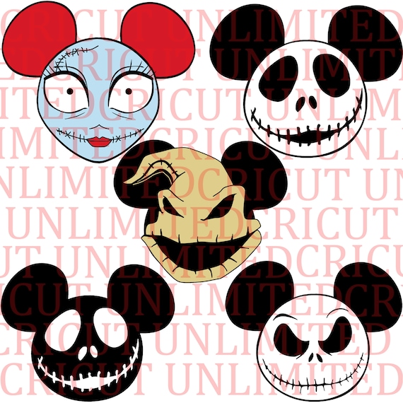 Nightmare Before Mouse Ears SVG, PNG, Mickey Head, Sally, Jack
