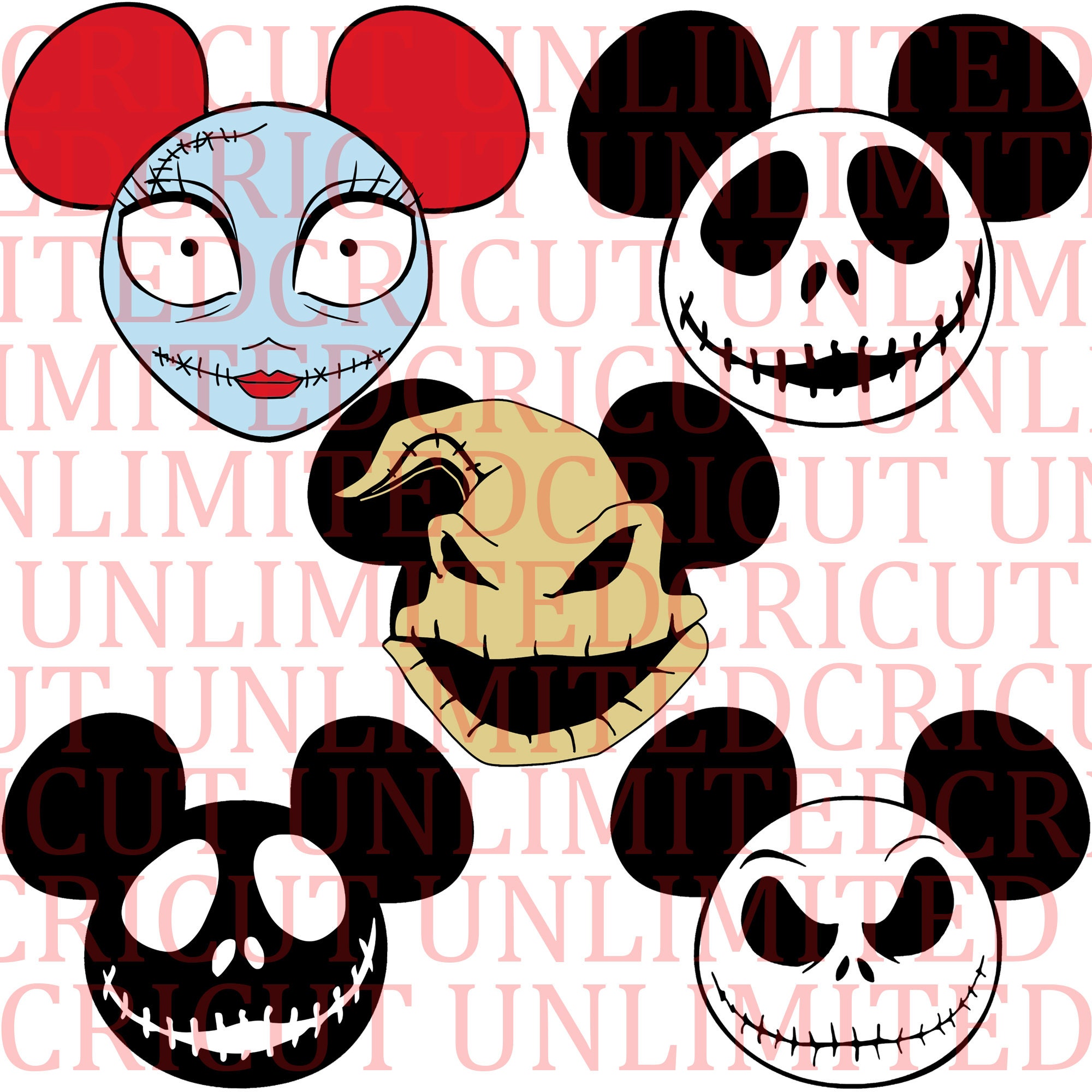 Nightmare Before Mouse Ears SVG, PNG, Mickey Head, Sally, Jack