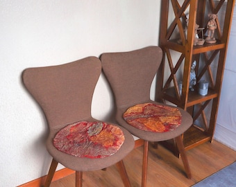 Handmade Felted Round Chair Pad: Abstract Multi Color Seat Cushion