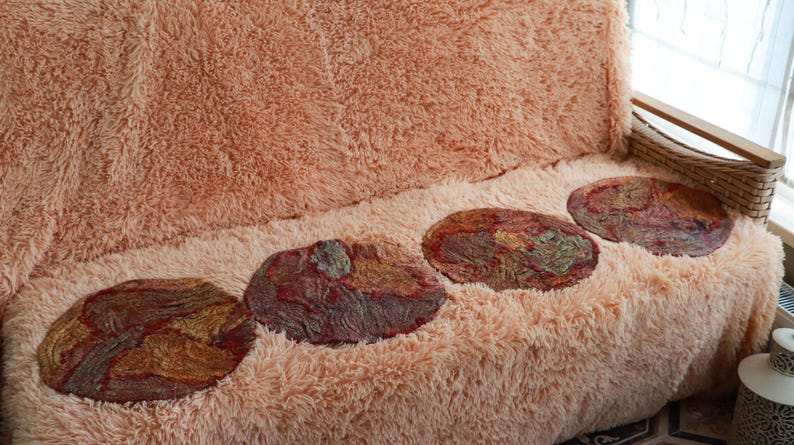 Handmade Felted Round Chair Pad: Abstract Multi Color Seat Cushion image 5