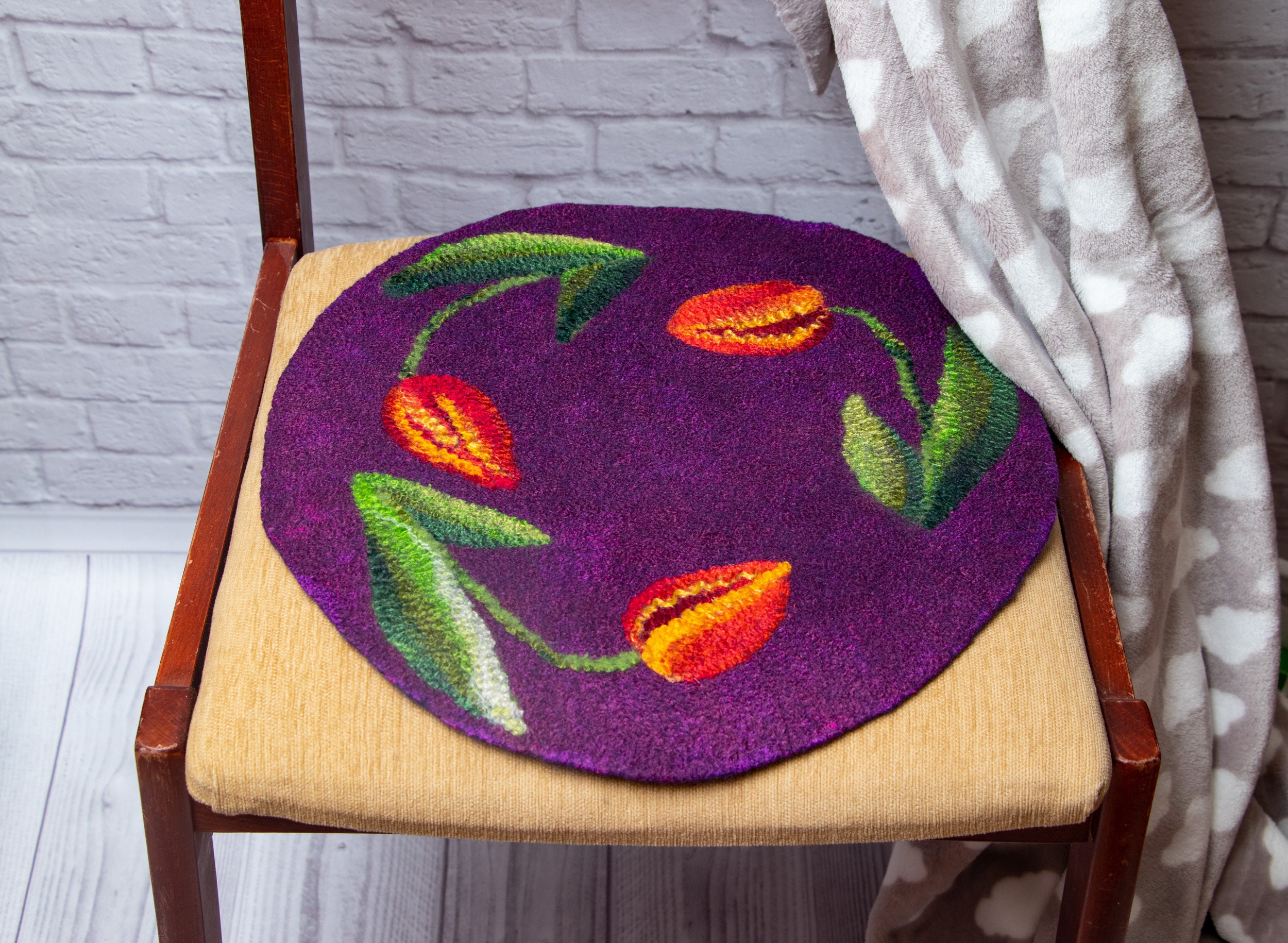 Natural Wool Chair Pad for Dining Chair Handmade Felt Rug Soft