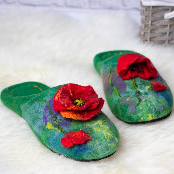 CIABATTE GUFO PANTOFOLE N°37 FELTRO ROSSO PIZZO NERO FATTE A MANO... | Su - Foto 12